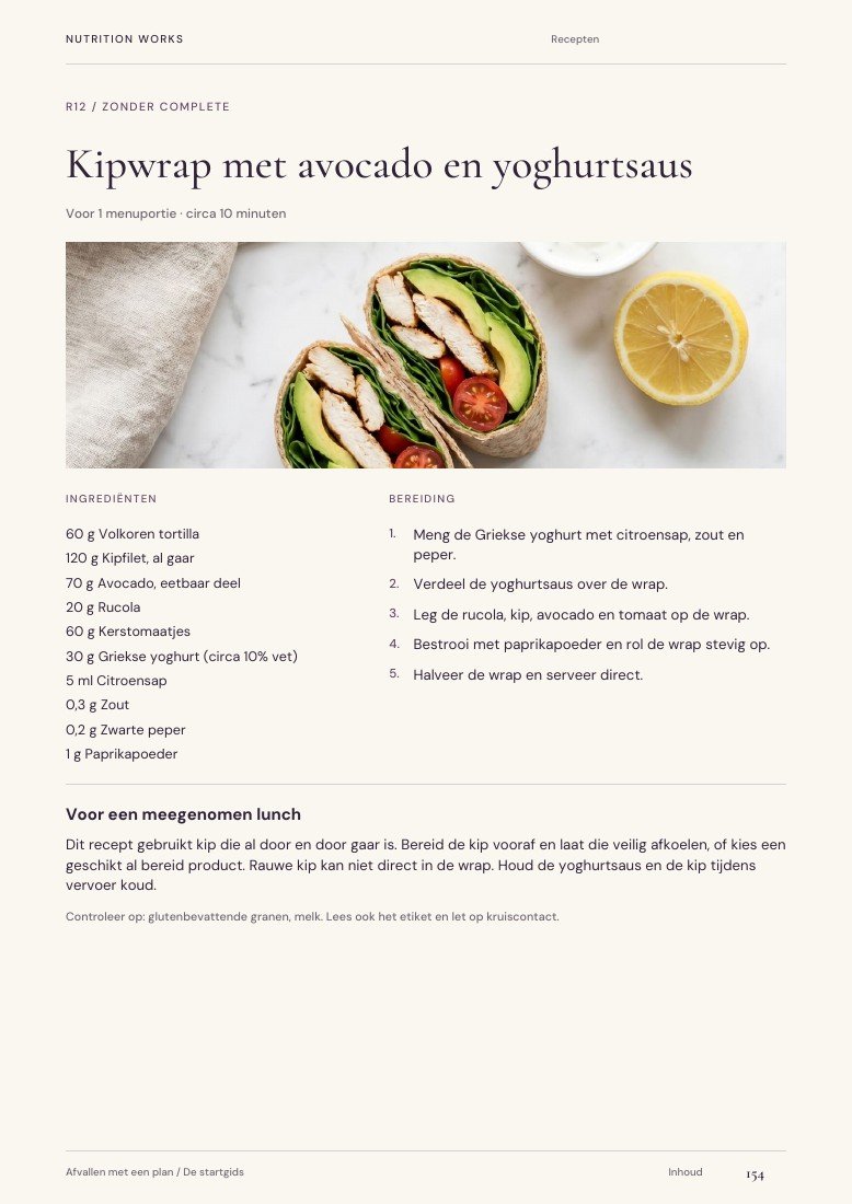 Pagina 154: Kipwrap met avocado en yoghurtsaus
